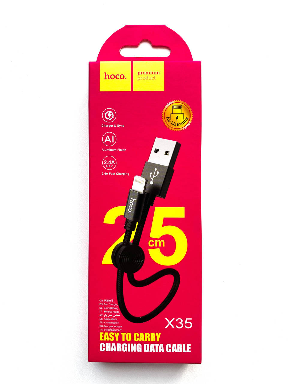 

Короткий кабель быстрой зарядки Hoco X35 Usb to Lighting, длина 25 см, Черный
