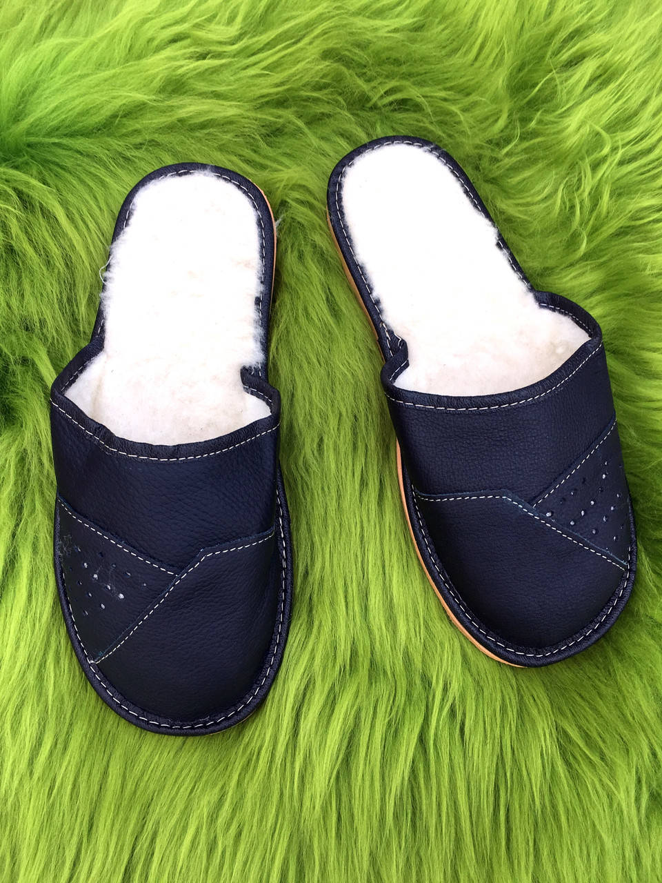 

Домашні шкіряні чоловічі капці з овечої шерсті, 45 розмір