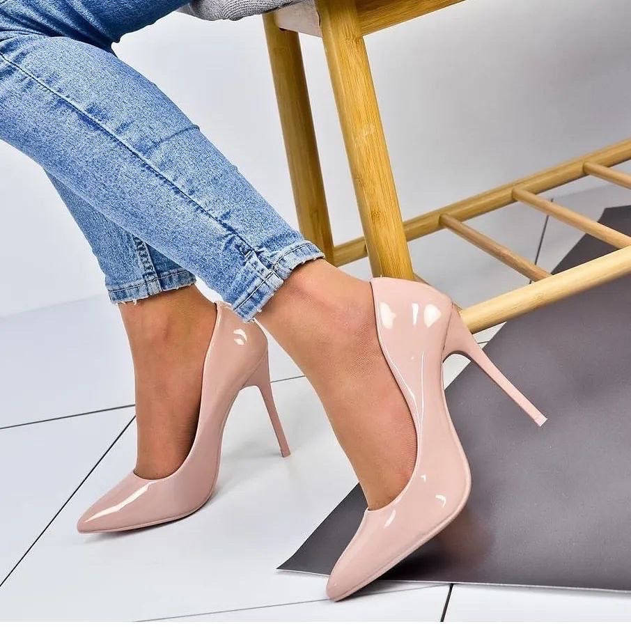 

Женские туфли лодочки на шпильке эколак цвет пудровый