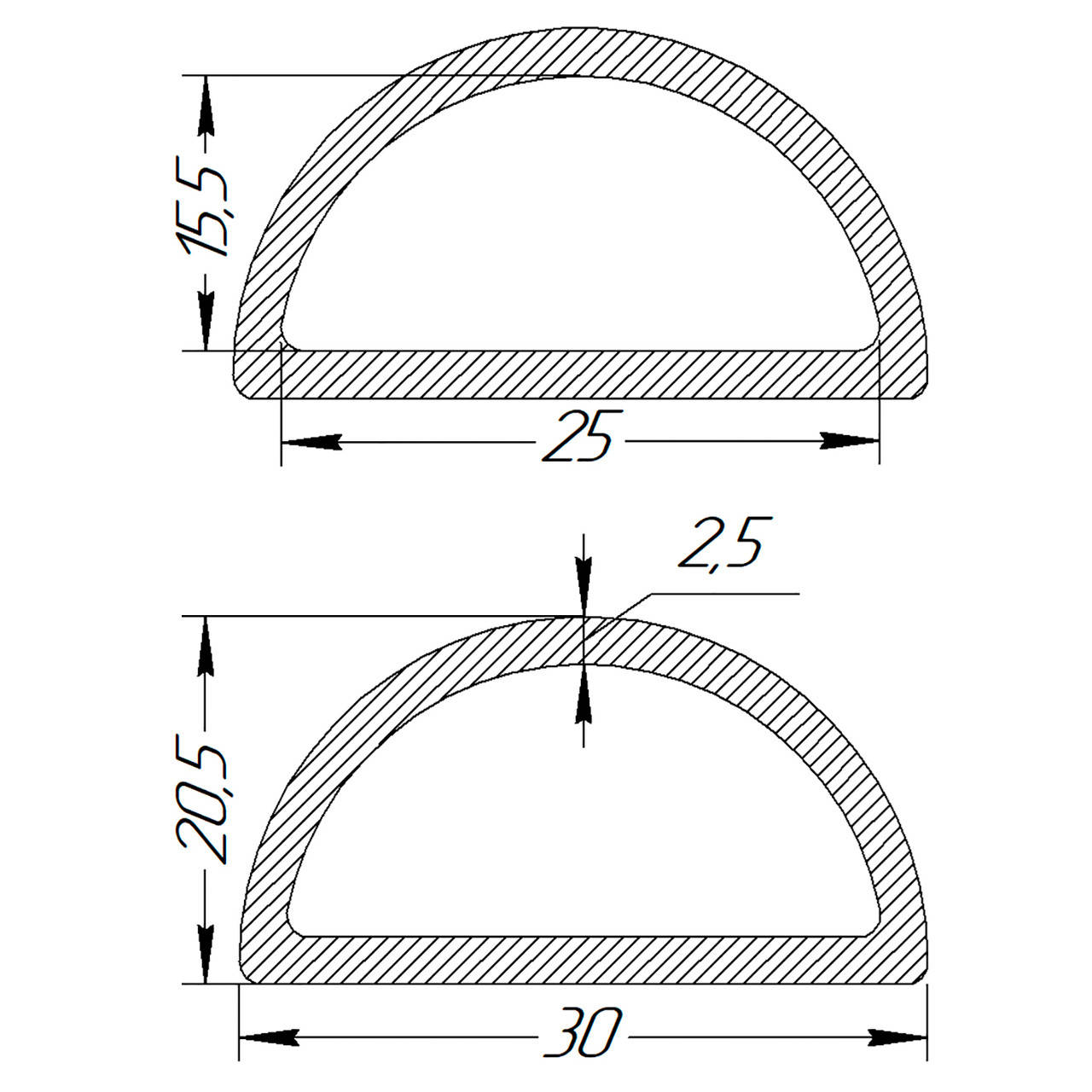 

Півкільце металеве 25 * 15,5 * 2,5 мм
