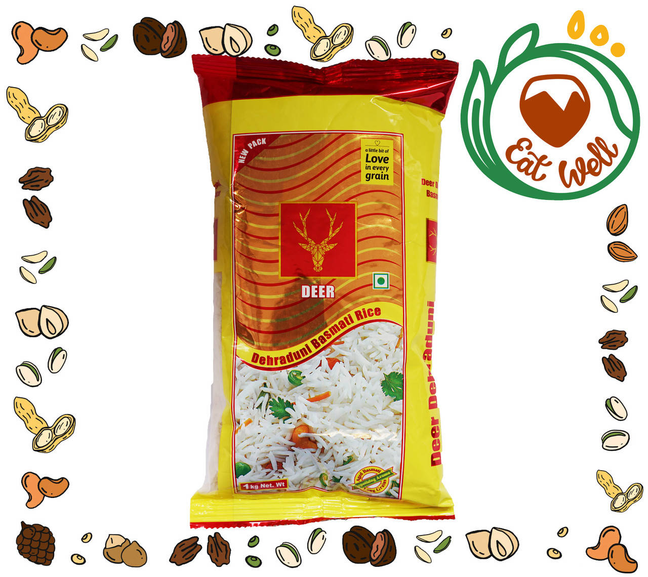 

Рис басмати Кремовый, Double Deer, пропаренный, 1 кг