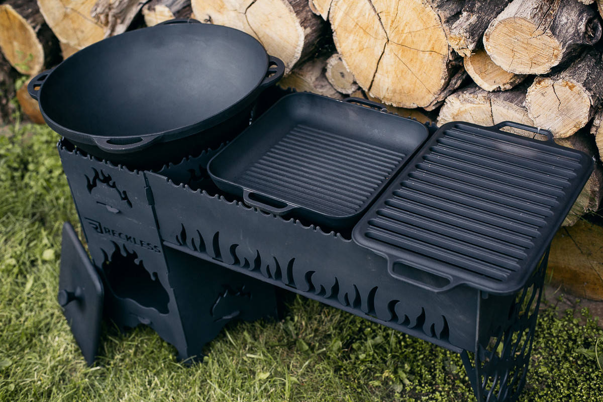 

Мангал+печь для казана, разборной мобильный, металл 3мм