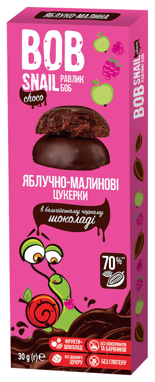 

Конфеты Яблочно-малиновые в бельгийском черном шоколаде Bob Snail - Равлик Боб 30г