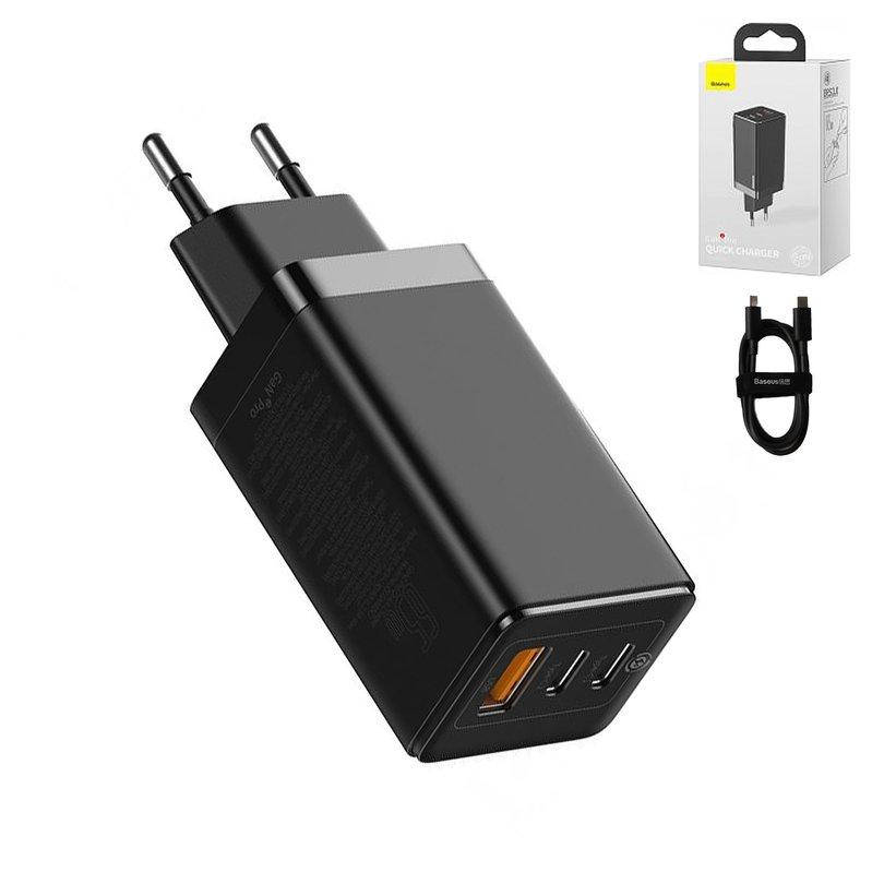 

Мережевий зарядний пристрій Baseus GaN2 Pro, Quick Charge, 220 В, чорне, USB тип-C, USB тип-A, з кабелем USB
