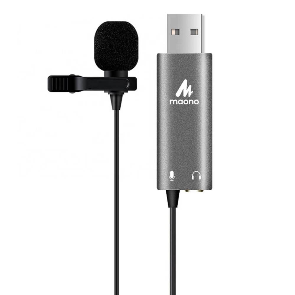 

Петличный USB микрофон со звуковой картой Maono AU-UL20 Black/Grey