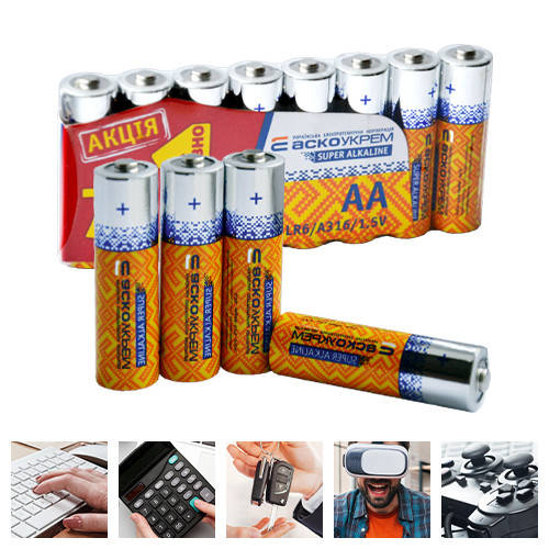 

Пальчиковые батарейки АА алкалиновые (щелочные) Аско-Укрем - Super Alkaline, АА, LR6, 8 шт