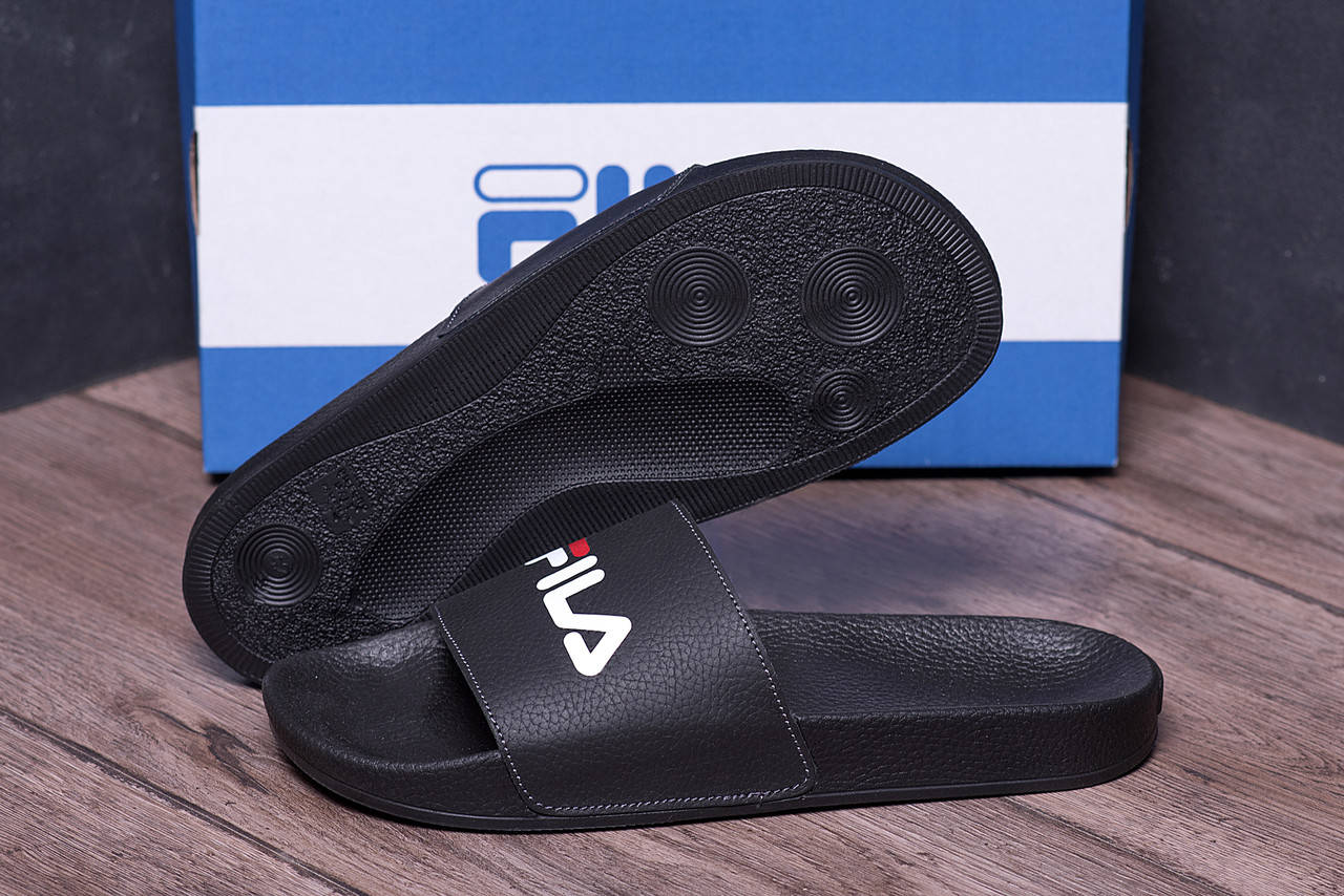 

Мужские кожаные летние шлепанцы из натуральной кожи FILA black, Черный