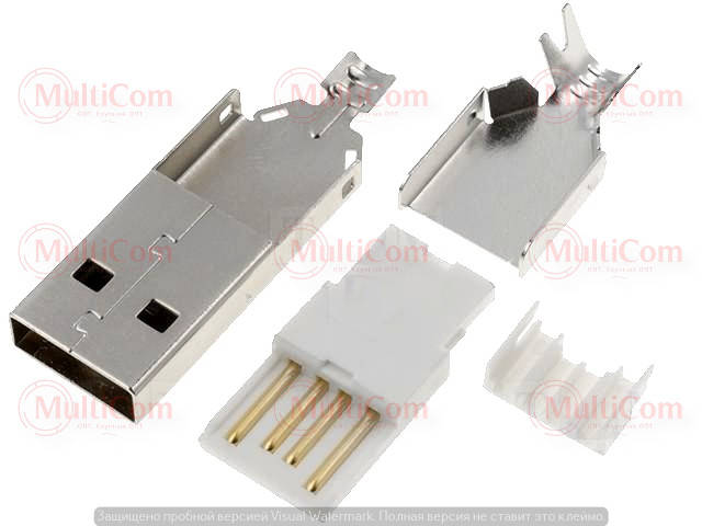 

01-08-001. Штекер USB тип A под кабель, разборной, без корпуса