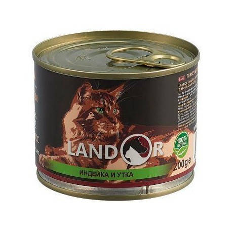 

LANDOR Turkey and Duck for Kitten Влажный корм для котят с индейкой и уткой - 200 г