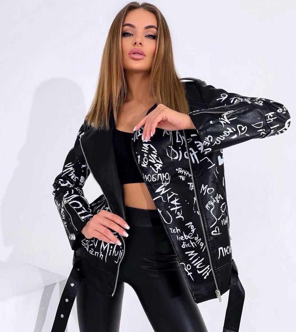 

Куртка экокожа с надписями 210, Черный