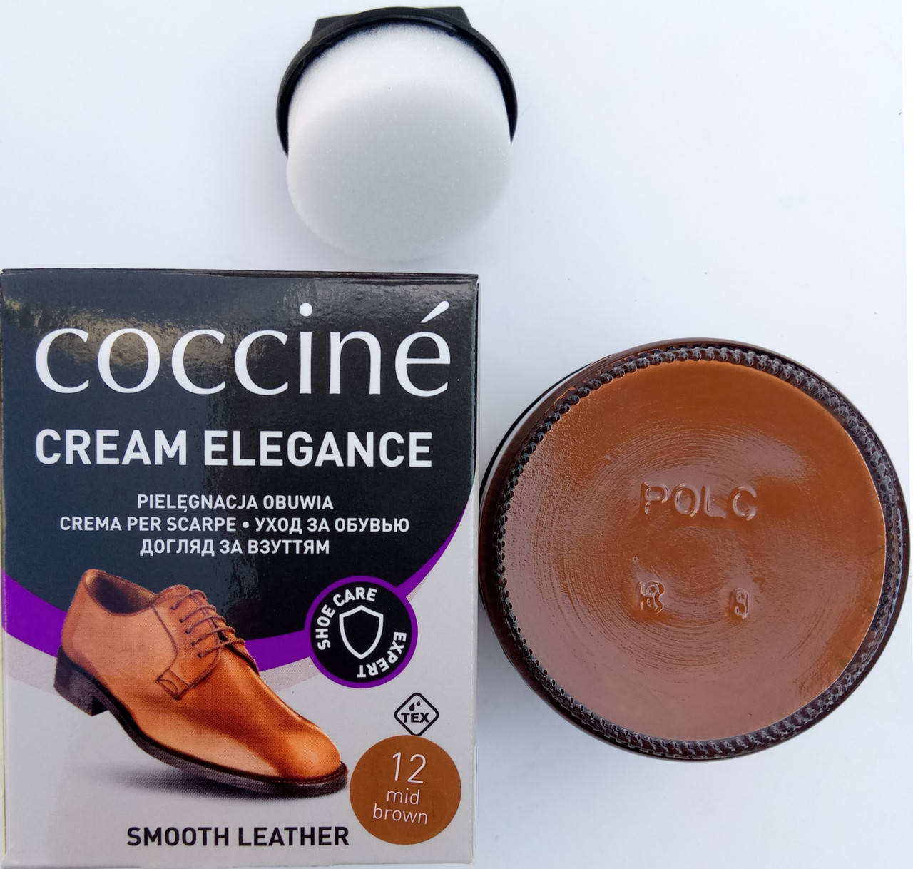 

Крем Средне коричневый Кочине Coccine для гладкой кожи с губкой 50мл