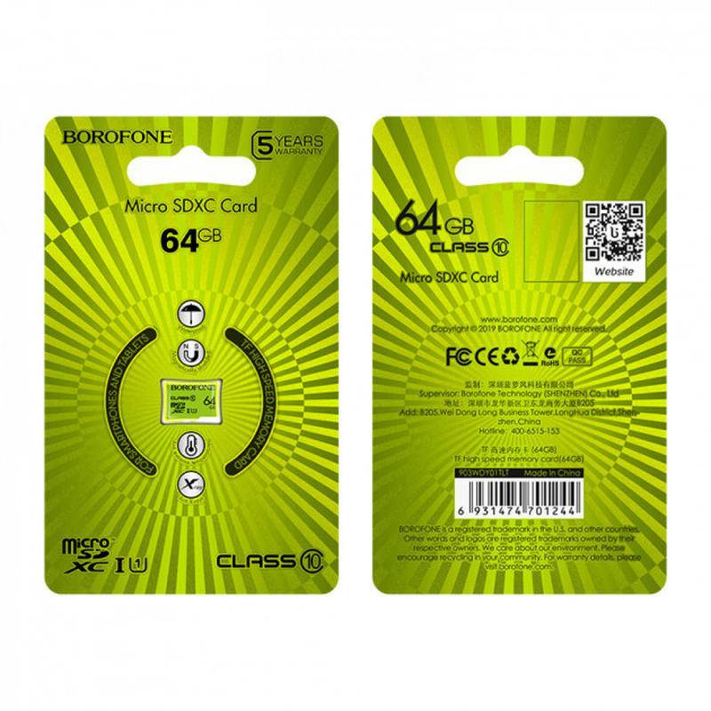 

Карта памяти Borofone MicroSDHC 64gb 10 Class карта памяти на 64 гб зеленая