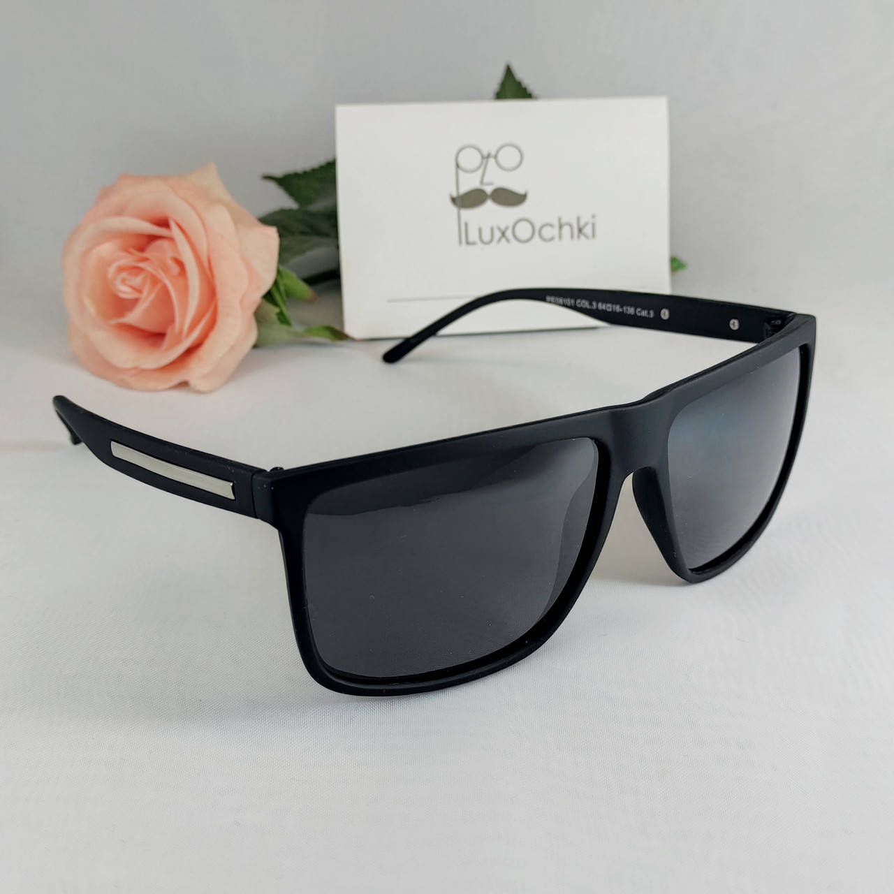 

Мужские солнцезащитные поляризованные квадратные очки в матовой оправе, Черный