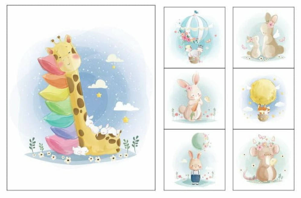 

Набор панелей из сатина "Жираф на подушках", Разные цвета