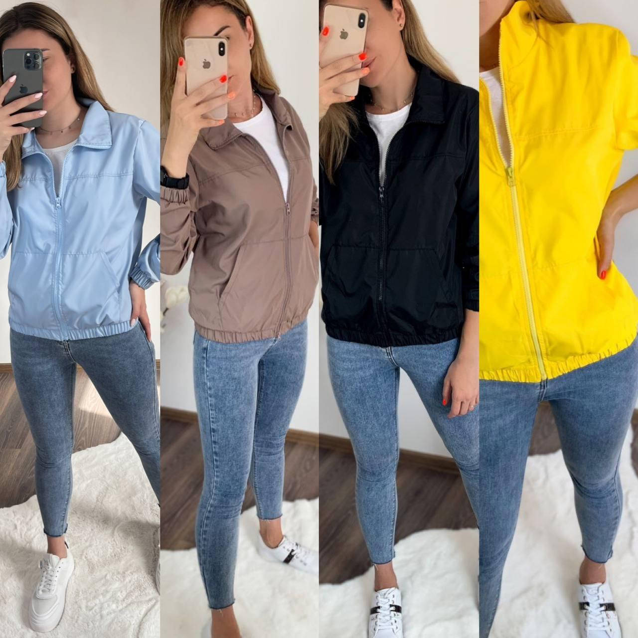 

Женская демисезонная ветровка - бомбер из плащевки: 42-44, 46-48, 50-52 - чёрный, мокко, желтый, голубой, Черный