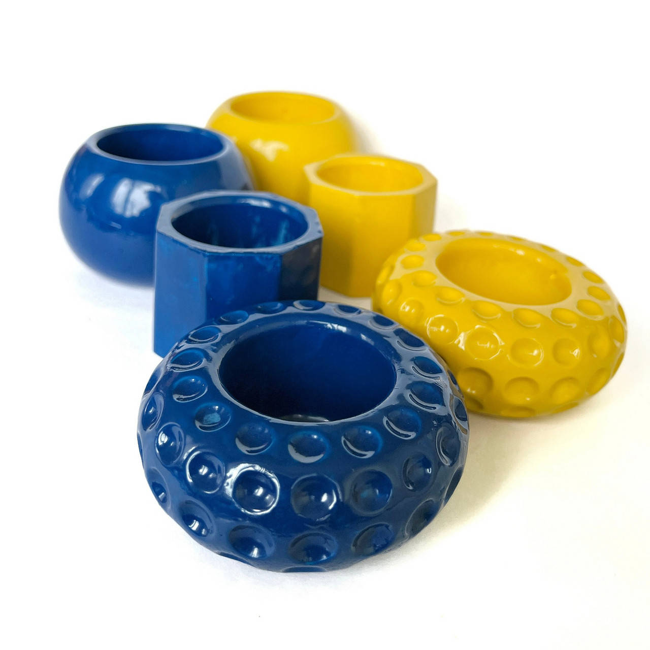 

Набор 2 разнотипный из трех пар кашпо для декора и суккулентов глянцевый синий и желтый (GPAN2002_31)