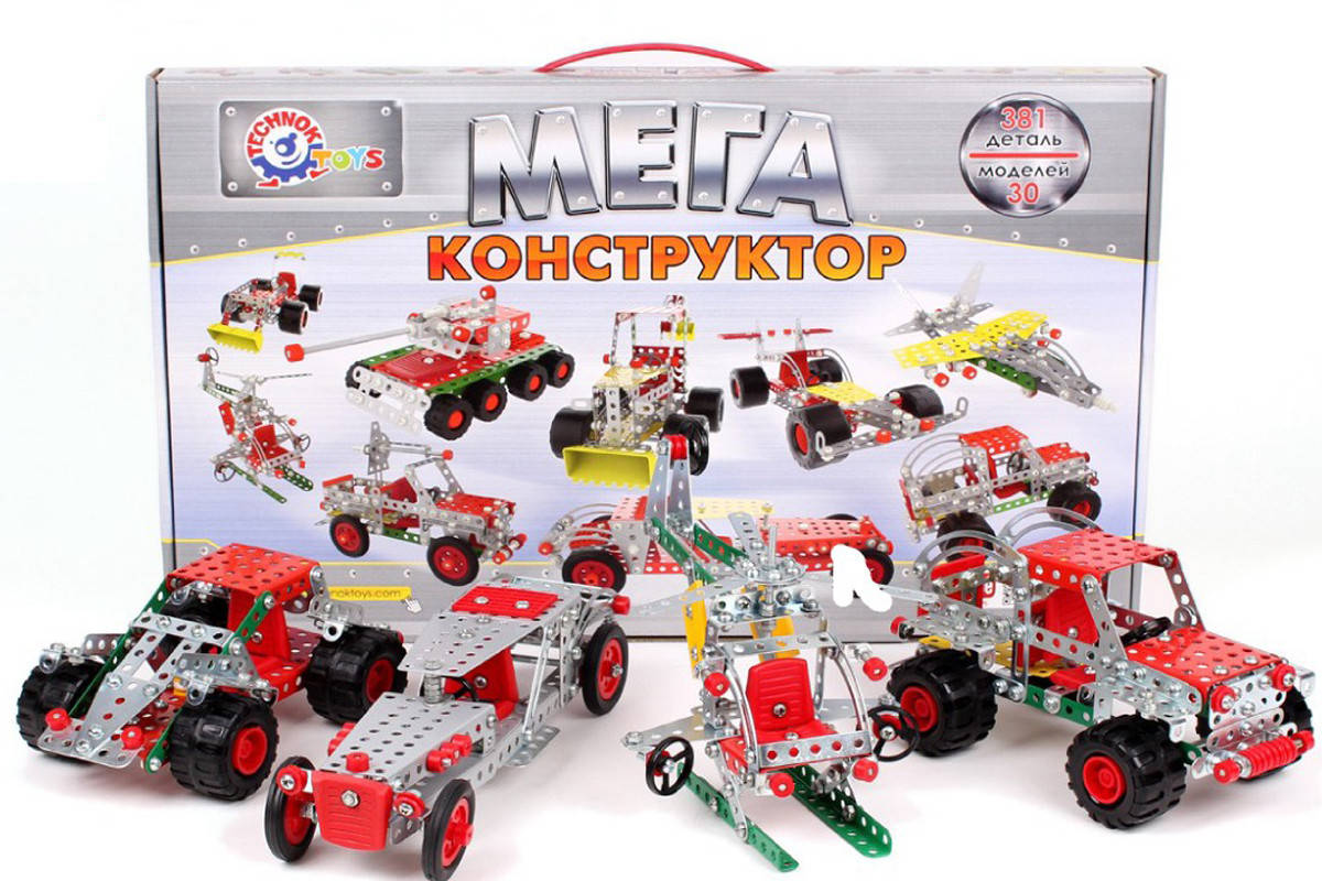 

Детский развивающий Конструктор металлический Мегауниверсал ТехноК 4364 в коробке 381 деталь 30 моделей, Разные цвета