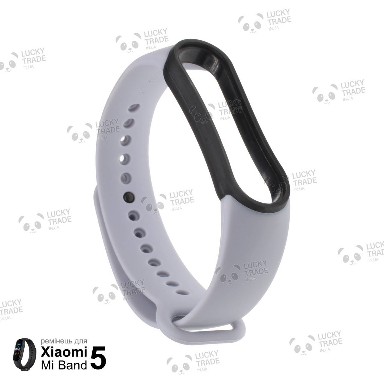 

Ремешок Xiaomi Mi Band 5 силиконовый двухцветный браслет с рамкой miband Серый / Черный [1011]
