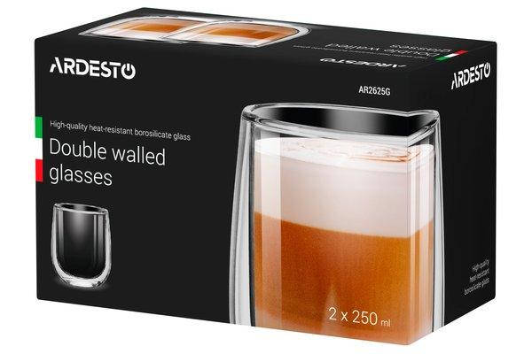 

Набор стаканов Ardesto с двойными стенками для латте, 250 мл, 2 шт (AR2625G)
