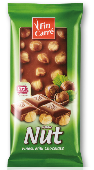 

Шоколад Fin Carre молочный с цельный орехом 100g
