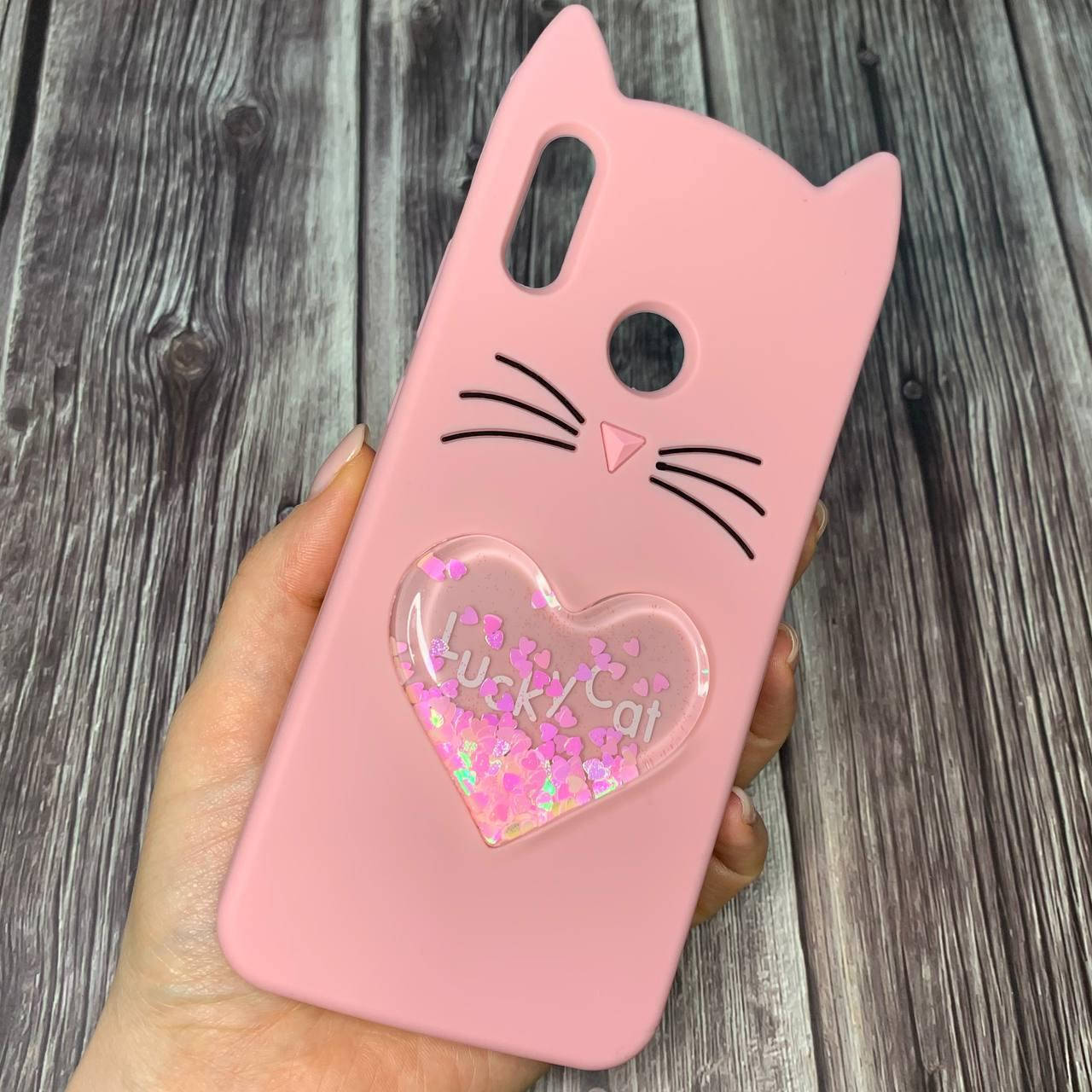 

Чехол для Huawei P Smart 2019 с котиком с жидкостью 3D чехол на телефон хуавей п смарт 2019 пудровый CWL