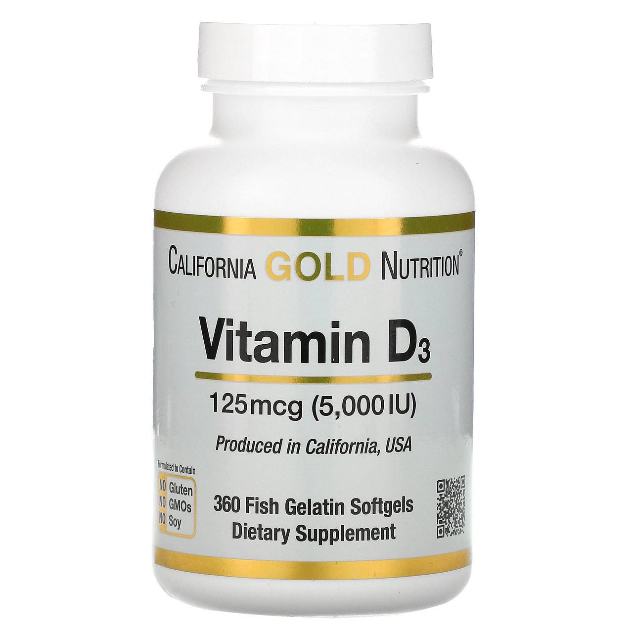

125 мкг 5000 МЕ 360 капсул California Gold Nutrition(США) Витамин D3