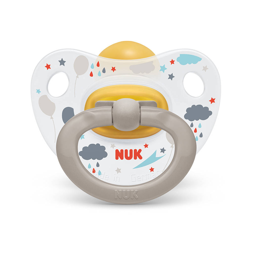 

Пустышка Happy Kids Тучки латексная NUK, 0-6 месяцев, Белый