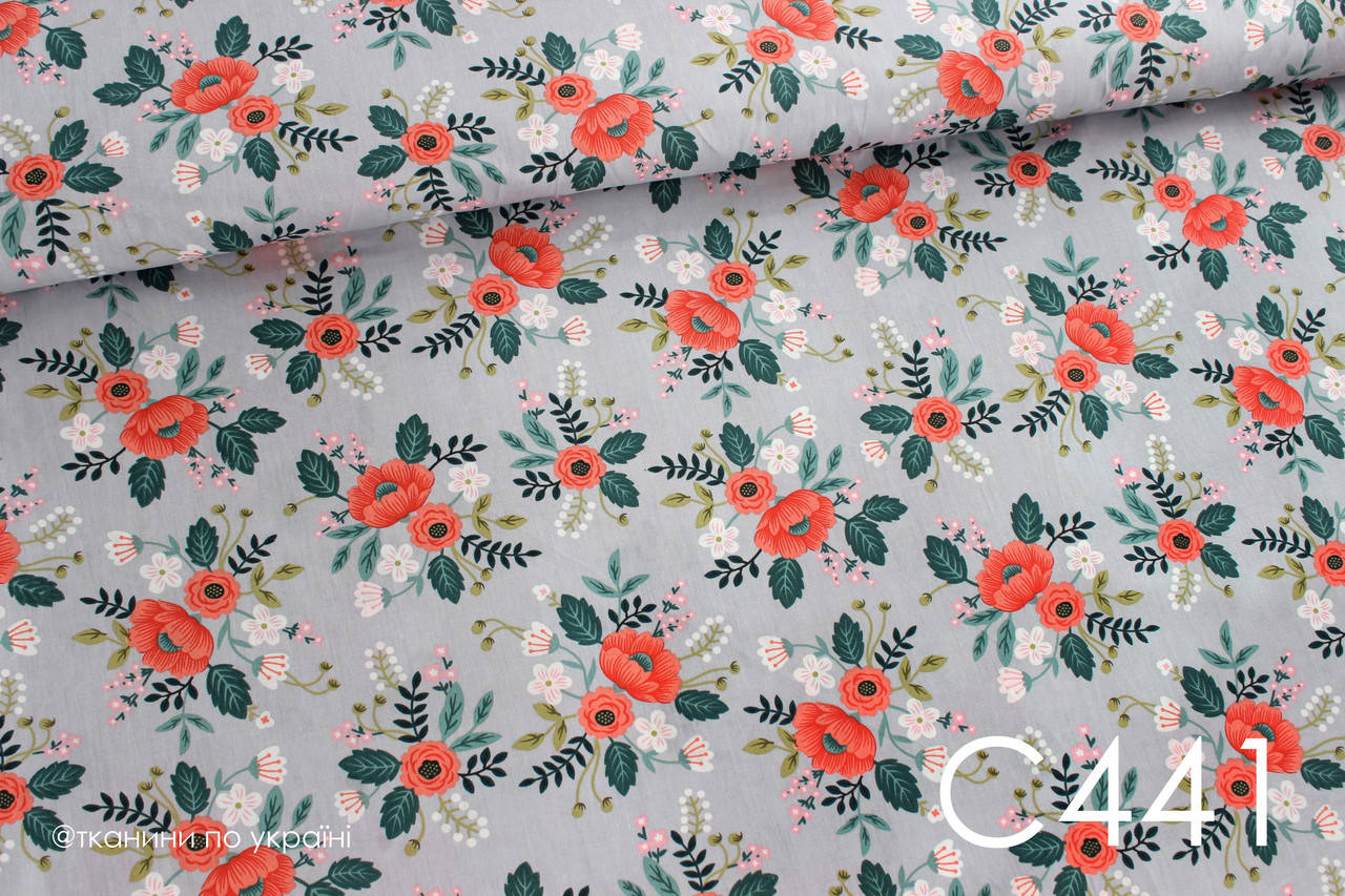 

Ткань сатин Маки на сером, Разные цвета