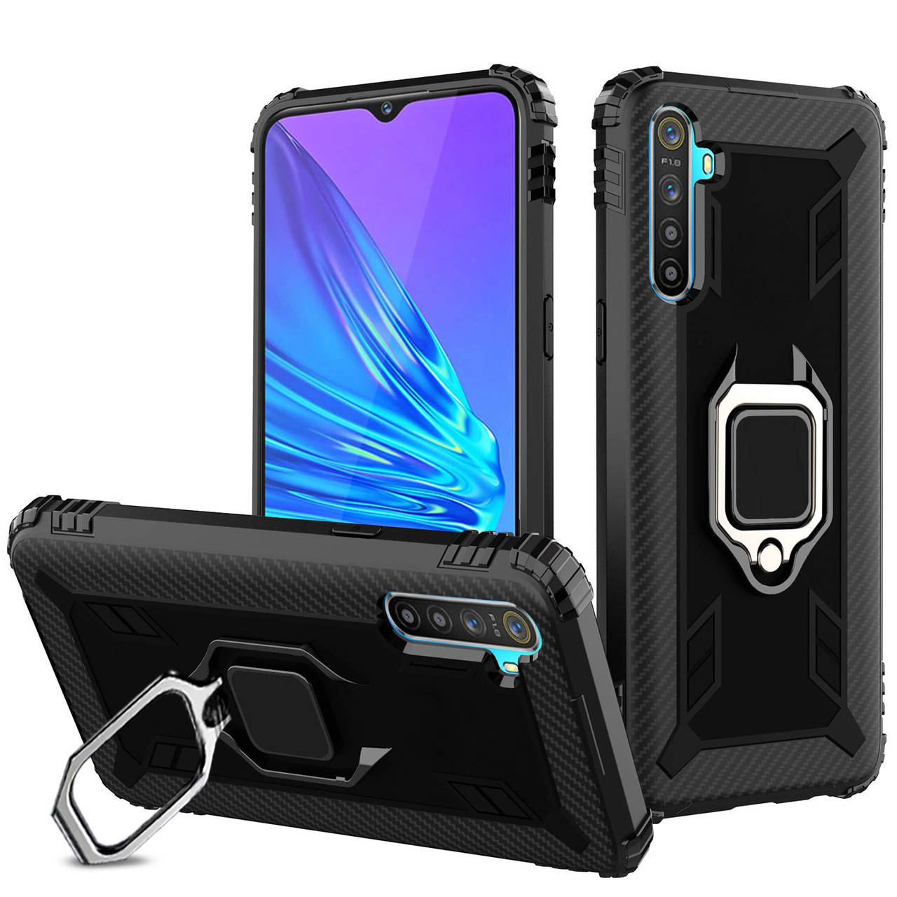 

Резиновый противоударный чехол с кольцом для Realme XT , черный