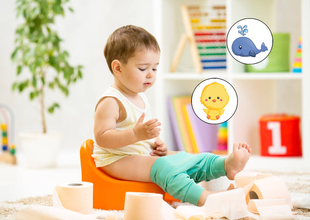 

Многоразовая наклейка обучающая в горшок Pampersoff, 2шт Цыпленок и Кит, Черный
