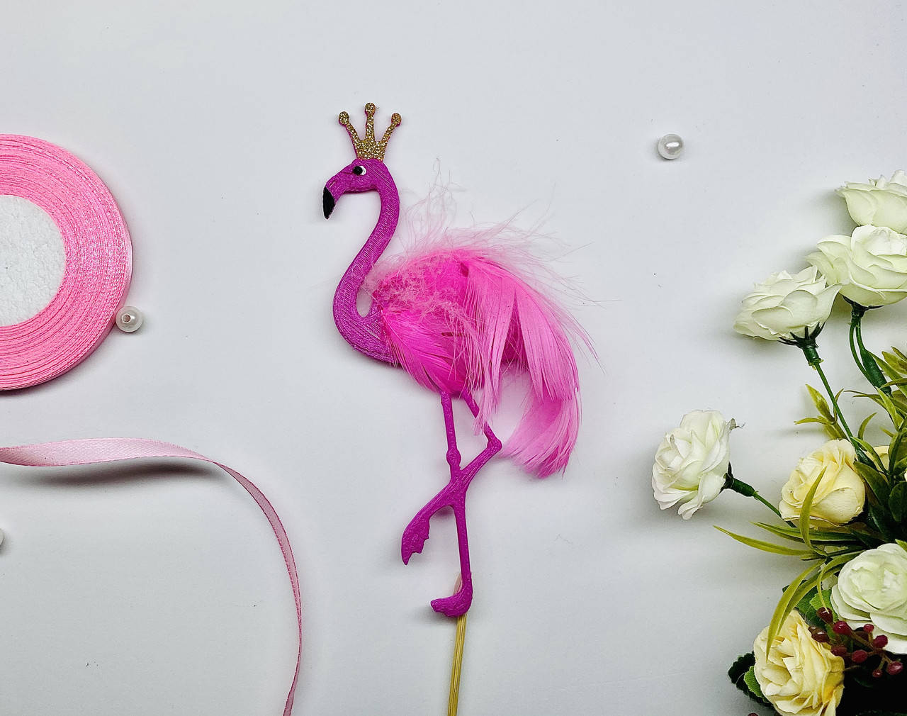 

Топпер Фламинго розовый, Топпер Фламинго на торт, Топер Фламинго с натуральными перьями
