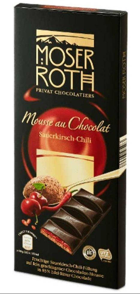 

Шоколад черный Moser Roth Sauerkirisch-Chili 85 какао вишня+перец чили 150 г
