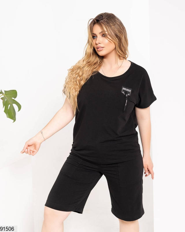 

Костюм летний с шортами большого размера ( 3 расцветки) Черный, 52-54