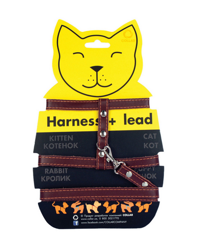 

Collar шлея с поводком кожаная для кошек (30-40см), Черный