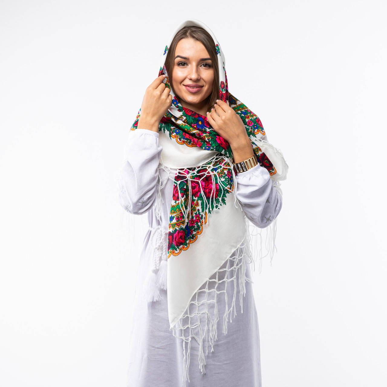

Українська хустка з тороками 120х120см Біла