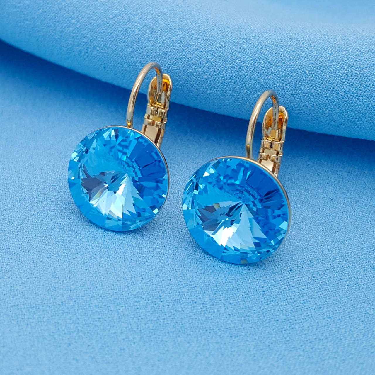 

Серьги Swarovski, голубой, позолота Xuping
