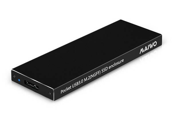 

Карман Maiwo внешний для M.2 SSD (NGFF) SATA через USB3.0 на винтах алюм. матовый черный
