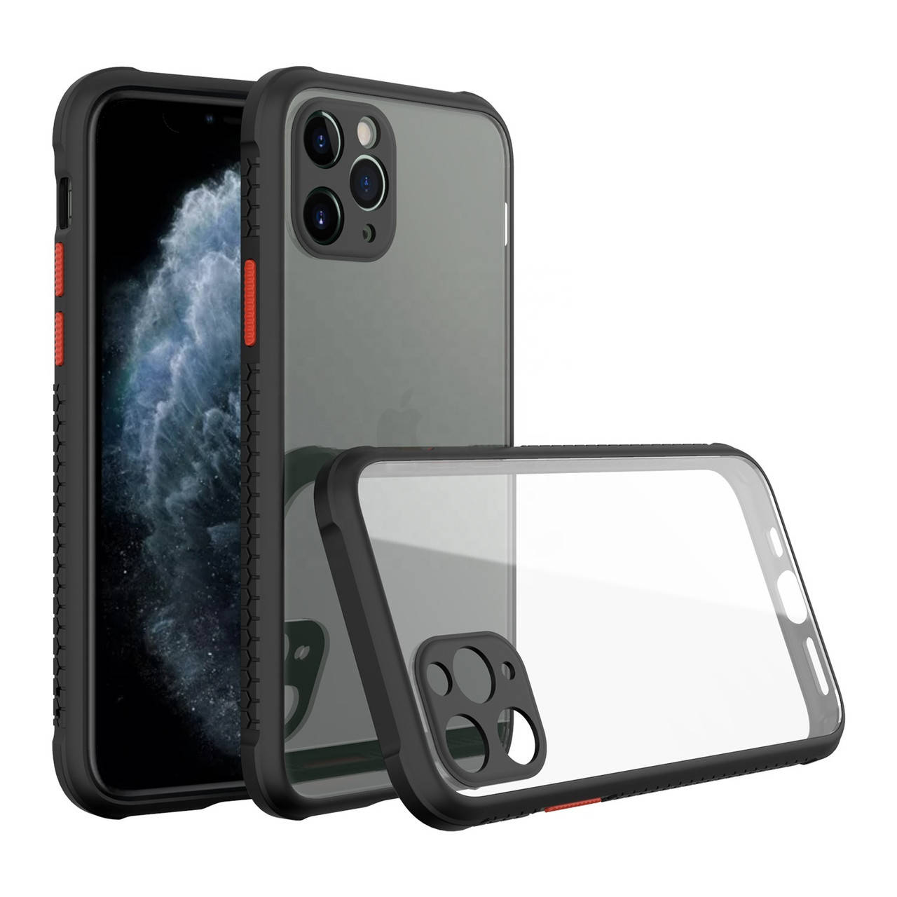 

Противоударный чехол для iPhone 13 Pro Max черный прозрачный бампер защита камеры