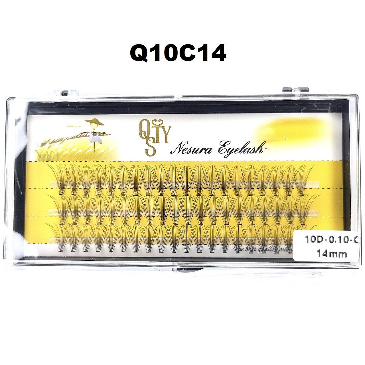 

Ресницы QSTY Nesura Eyelash 10D, 14 мм, изгиб C, 0,10, 60 пучков Несура безузелковые ресницы, Черный