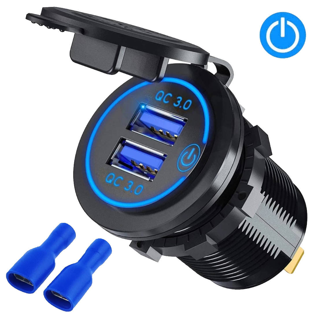 

Автомобильное зарядное устройство QC 3.0, 12В - 24В с кнопкой включения / выключения + Быстрая зарядка 2xUSB