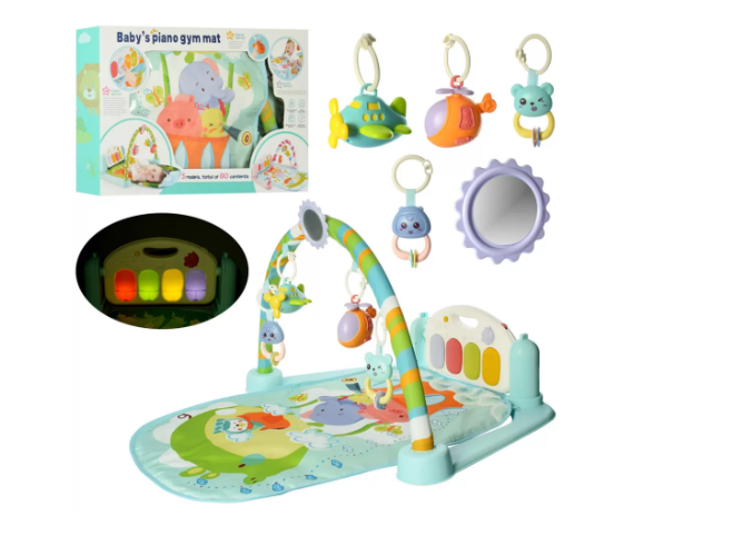 

Детский коврик для младенца 9912A/B с дугой и погремушками (Слоник и поросенок 9912A)