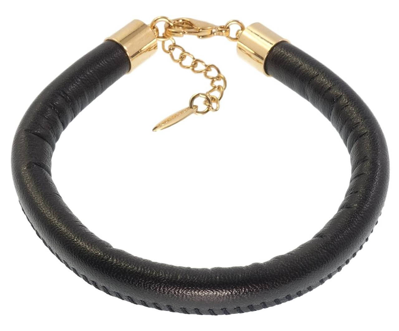 

Браслет Xuping Позолота 18K "Черный шнур из кож.заменителя" длина с доп.цеп. 22-25см х 9мм