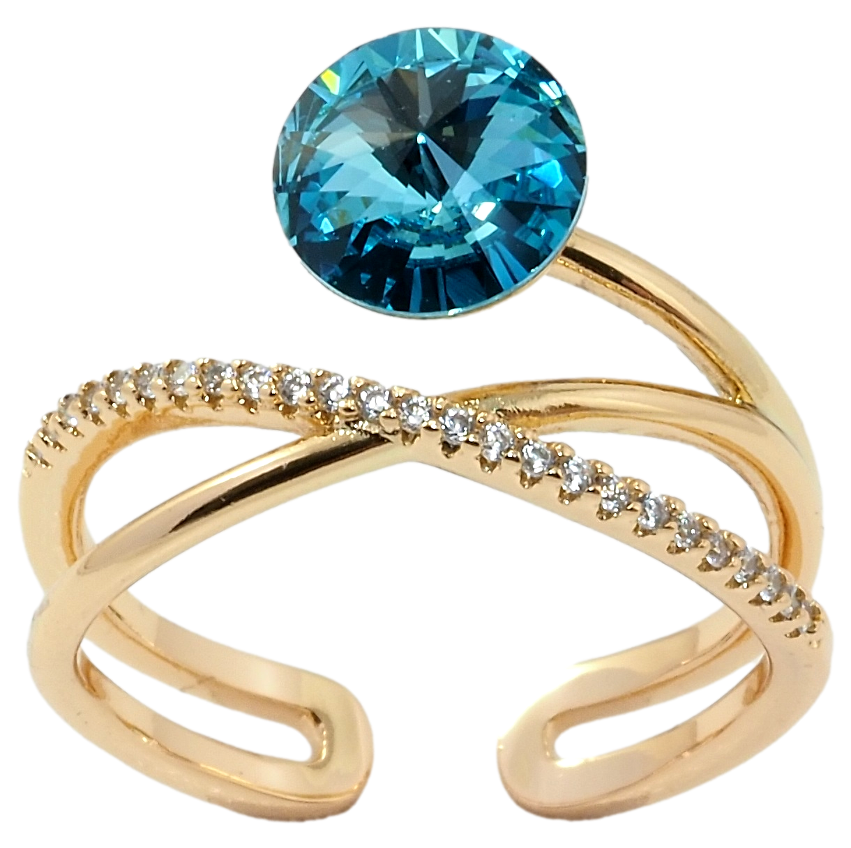 

Кольцо Xuping Позолота 18K с кр-ми Swarovski "Кристалл Blue Zircon" р.17-18