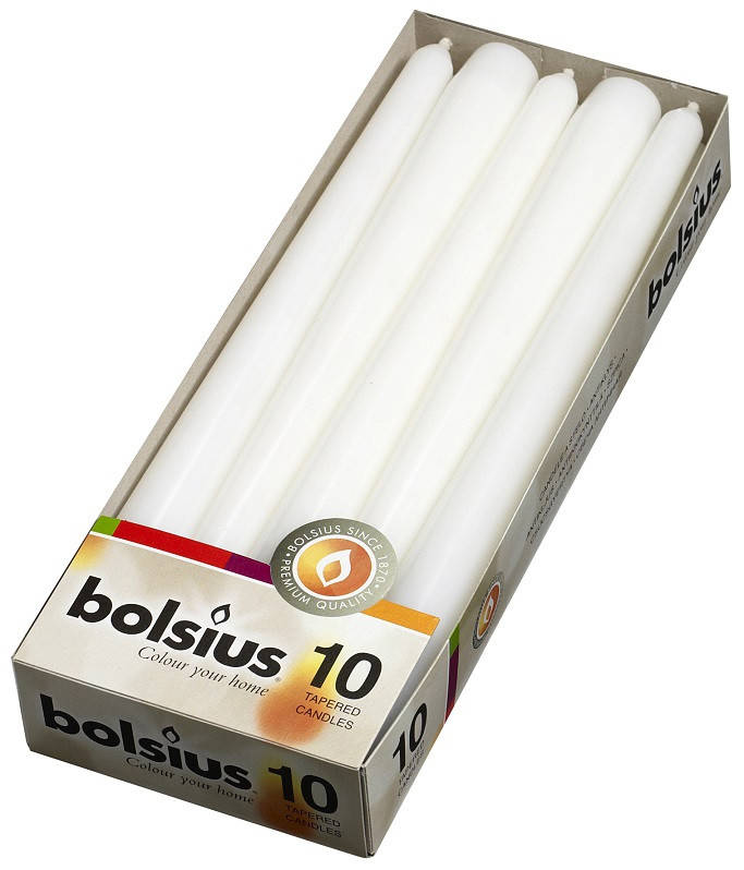 

Свеча коническая белая Bolsius 24,5 см 10 шт (s30-090Б), Белый