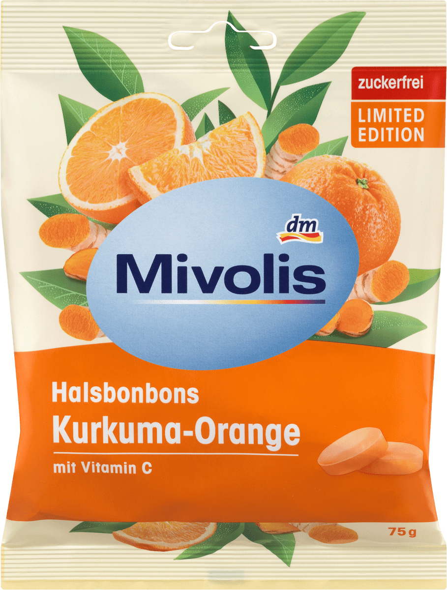 

Леденцы без сахара Mivolis Kurkuma & Orange, 75 г (18шт)