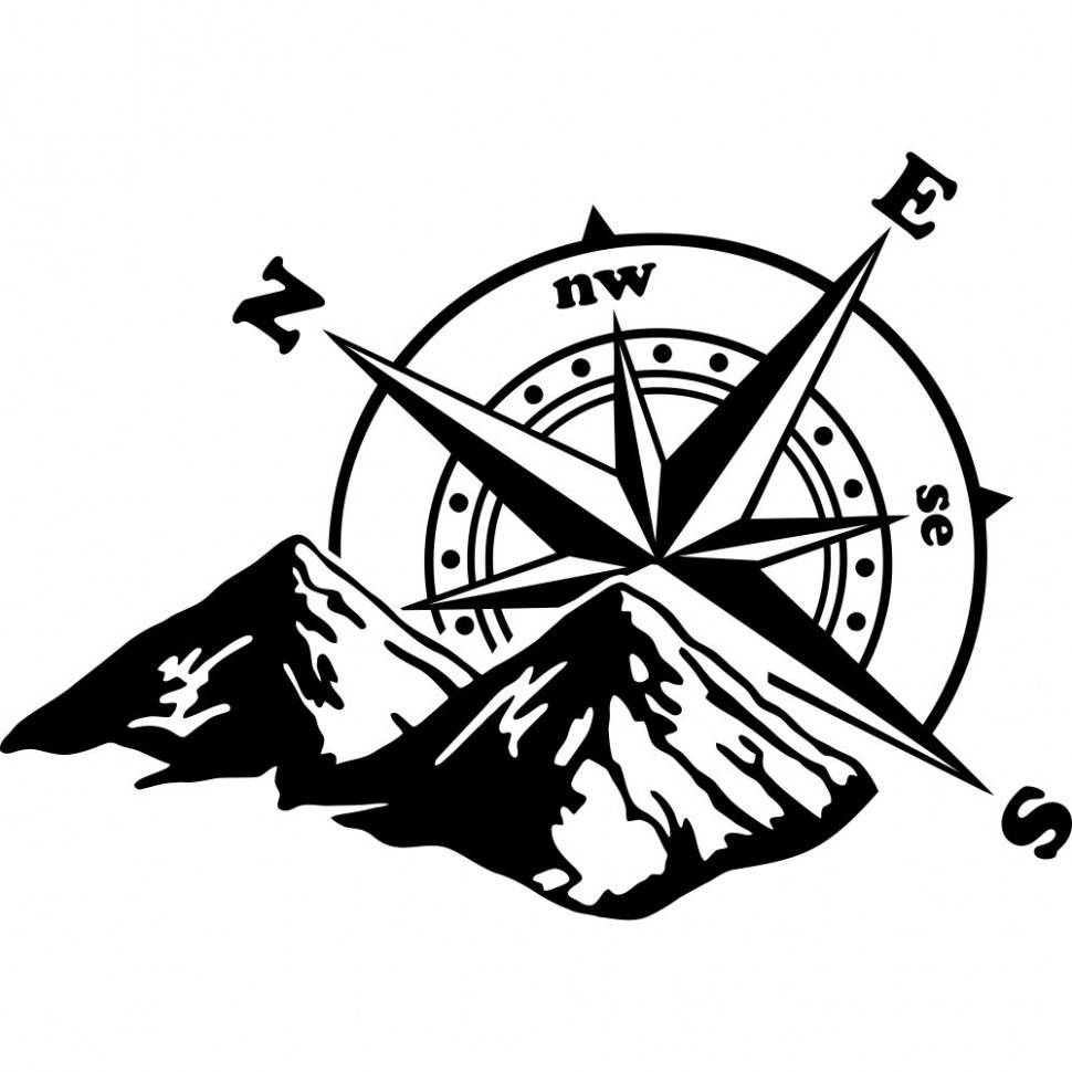 

Виниловая наклейка на автомобиль - Компас, горы (Роза ветров) v3