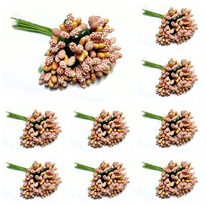 

(ОПТ,12 букетиков) Тычинки "Незабудка" на проволоке с листиками Цвет - Оранжевый