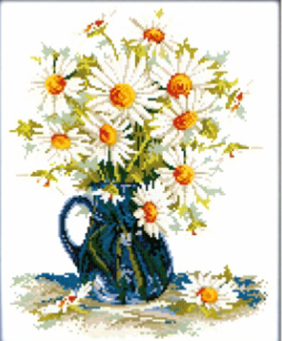 

Набор для вышивки крестом Букет ромашек разме картины 30*23 см частичная зашивка