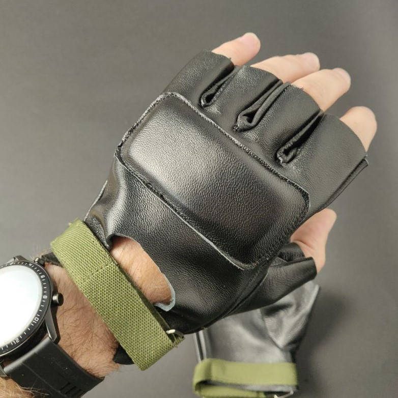 

Тактические беспалые перчатки митенки из натуральной кожи с протектором M