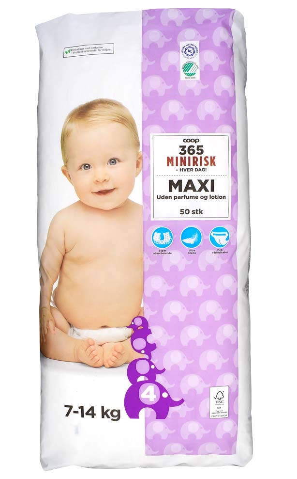 

Подгузники Coop 365 Minirisk Baby Швеция премиум качества 4 (7-14кг) 50шт, Белый